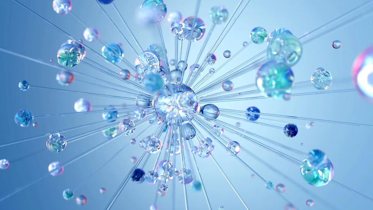 A network of connected nodes rendered in three dimensions