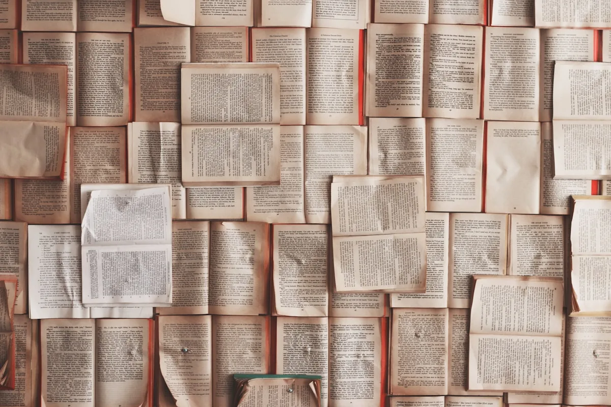 A wall of open books