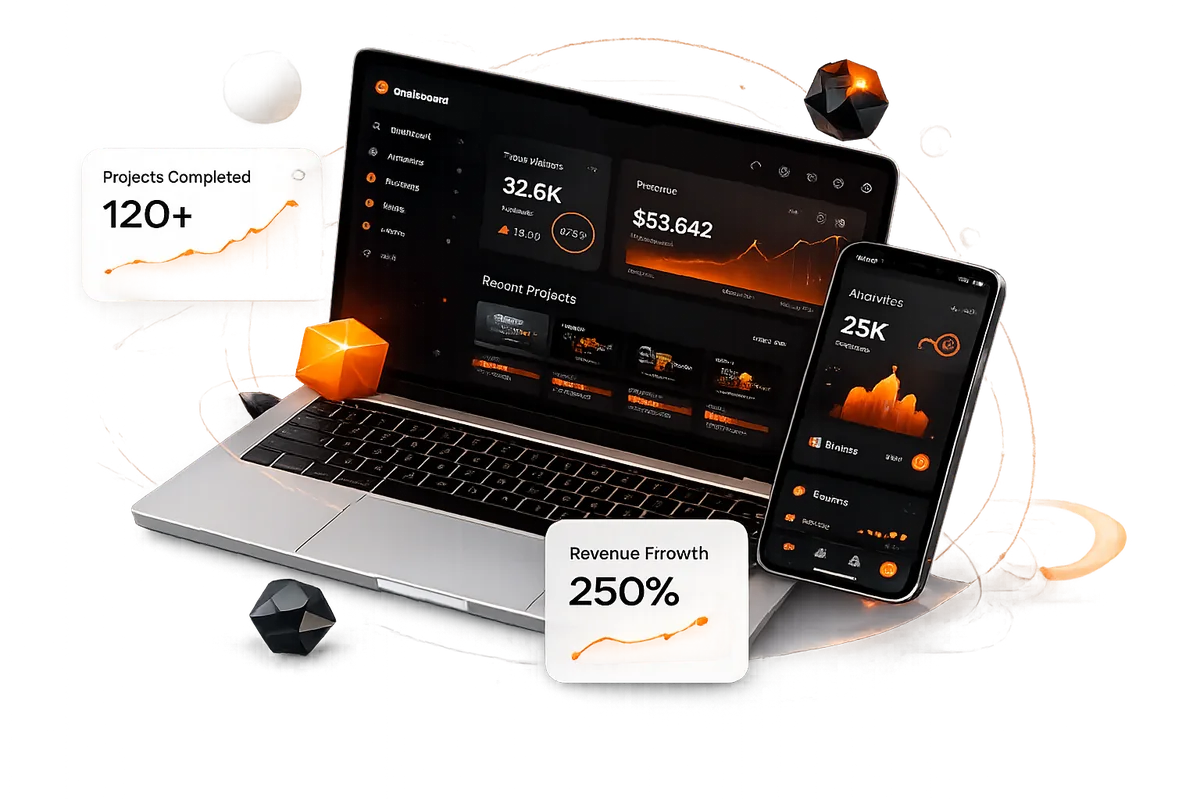 TechJan analytics dashboard shown on a laptop and mobile phone
