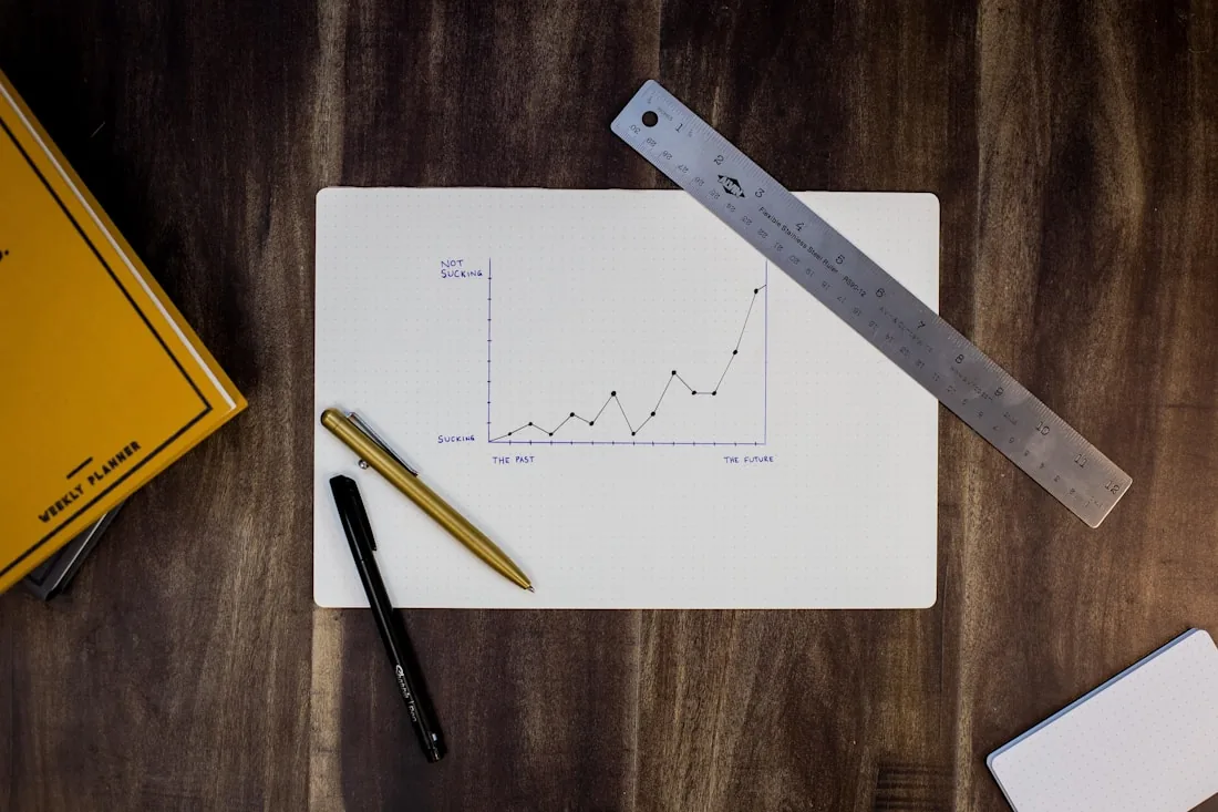 A rising growth curve drawn on paper