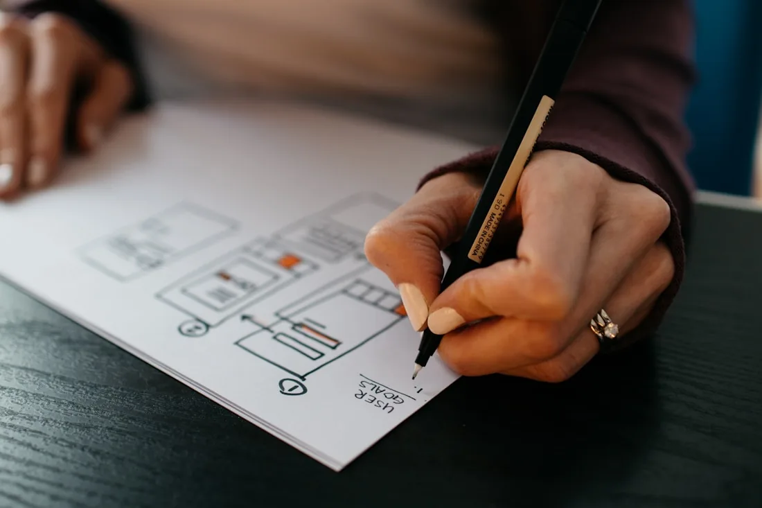 A hand sketching a wireframe
