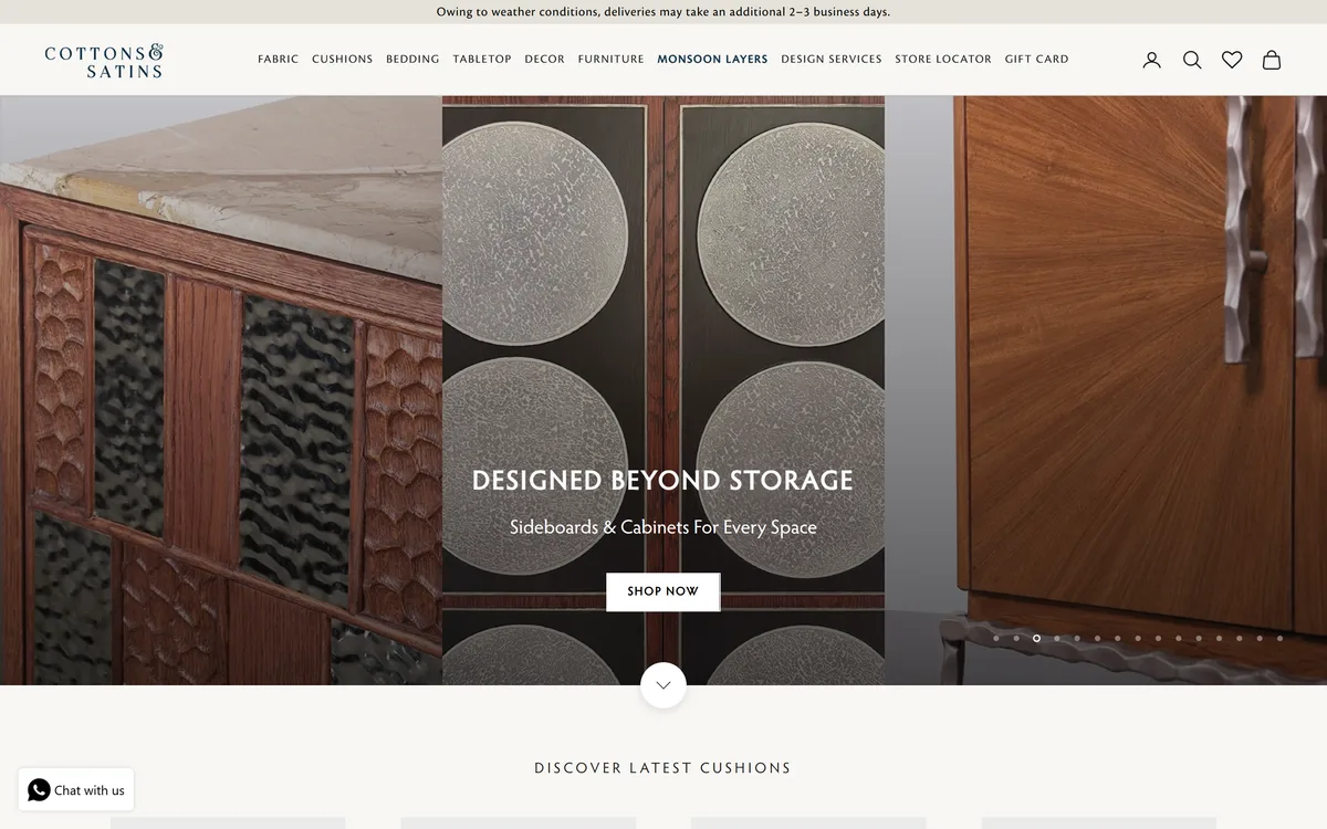Cottons and Satins home furnishings store home page