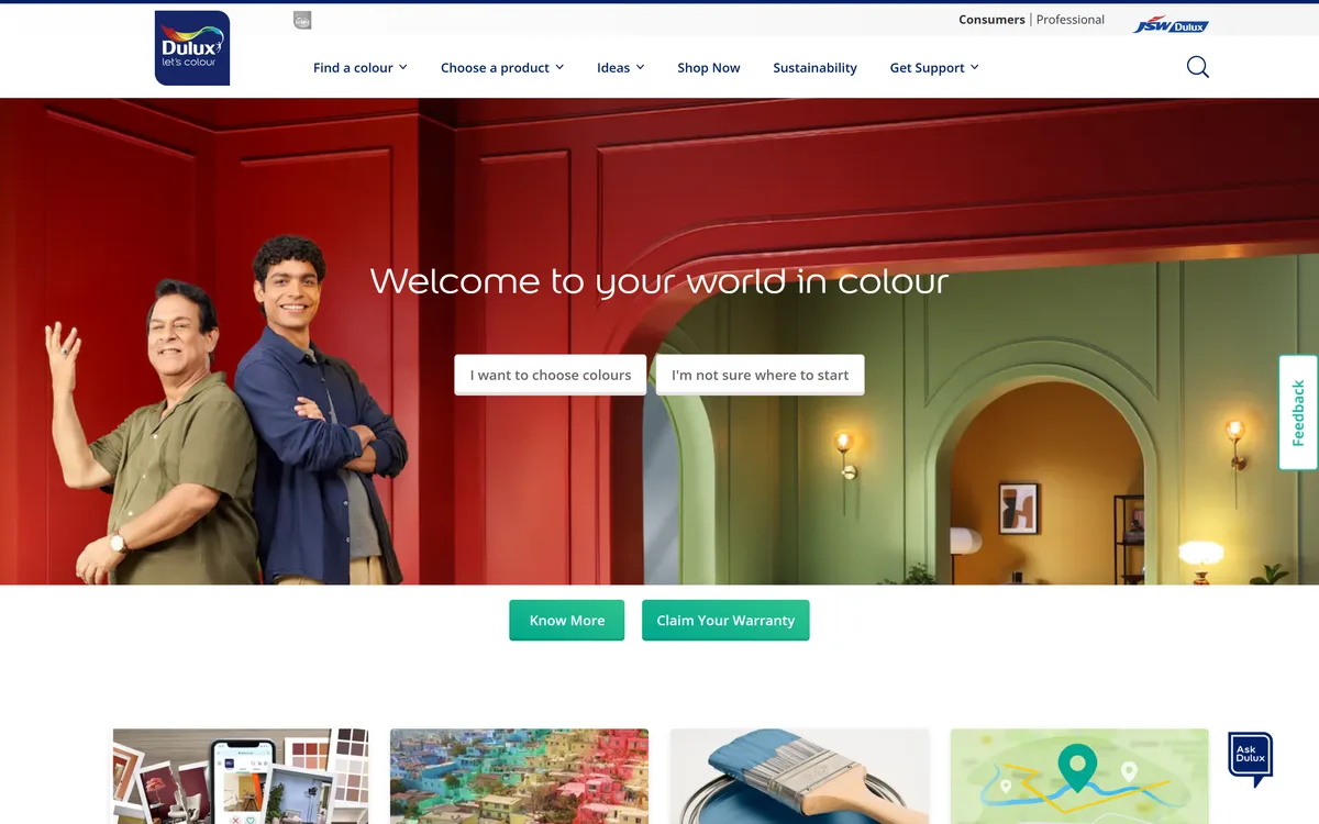 Dulux India paints website home page