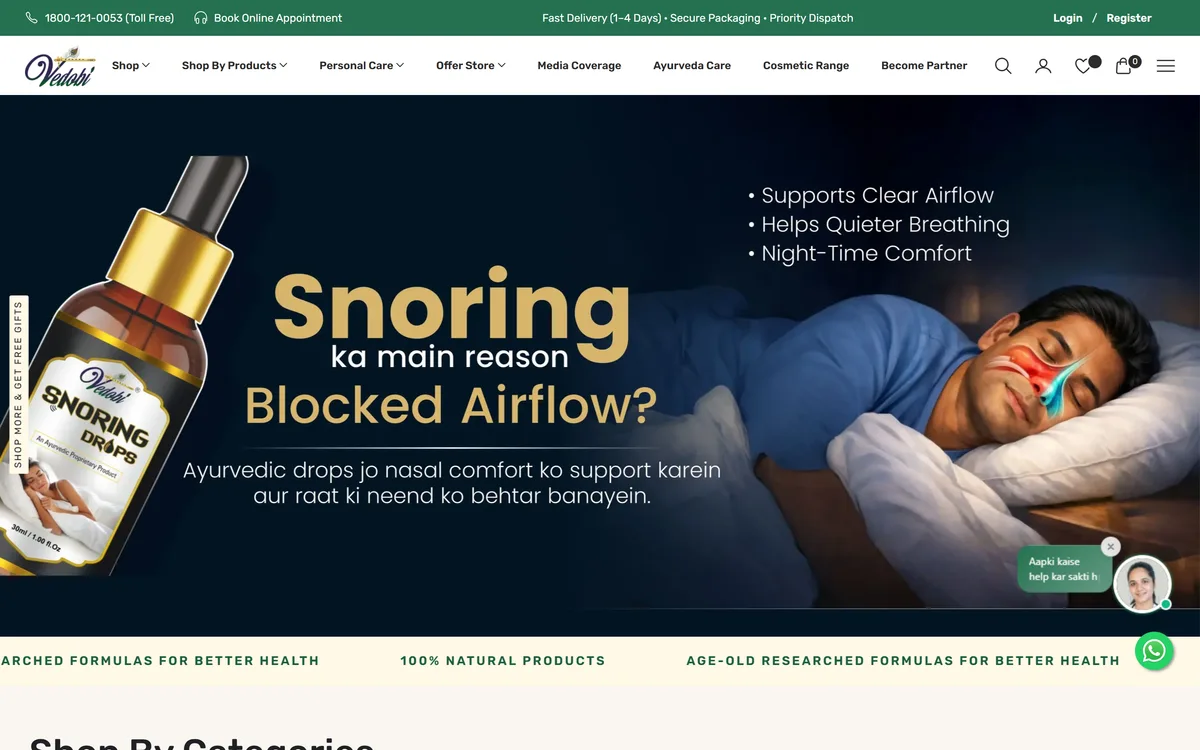 Vedobi ayurvedic products store home page